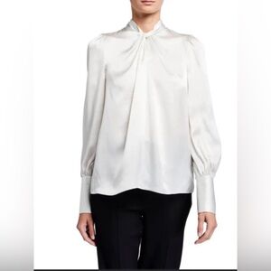 Elie Tahari Ivory Satin Twist-Neck Long-Sleeve Blouse